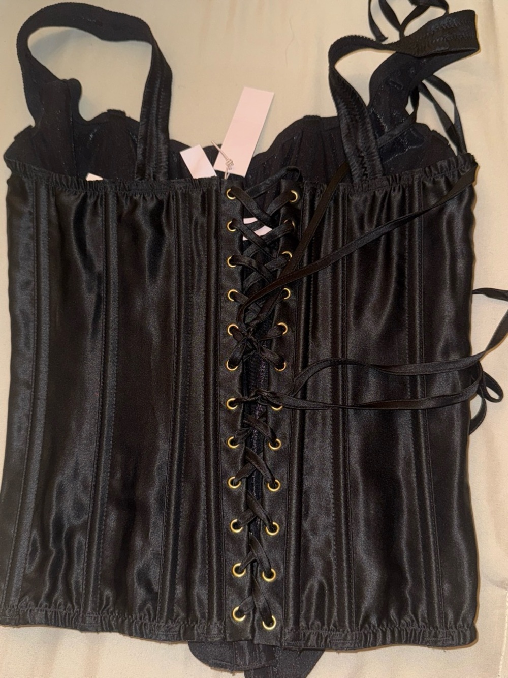 Victoria's Secret Black Silk Lace-Up Corset Top